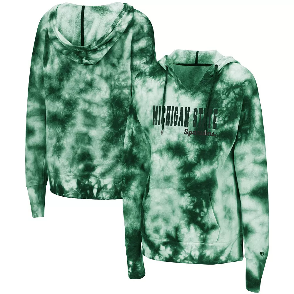 Women's Colosseum Green Michigan State Spartans Shavonee Tie-Dye Pullover Hoodie