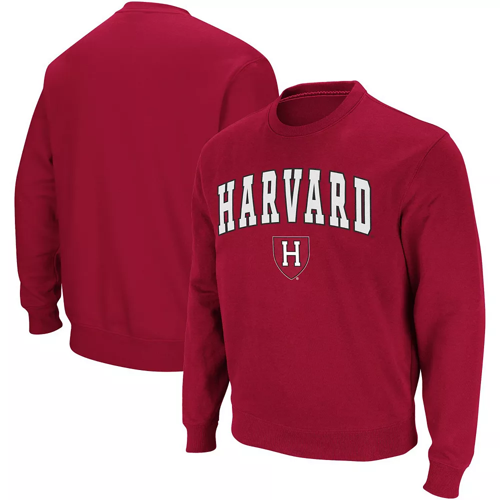 Men's Colosseum Crimson Harvard Crimson Team Arch & Logo Tackle Twill Pullover Sweatshirt - Image 2