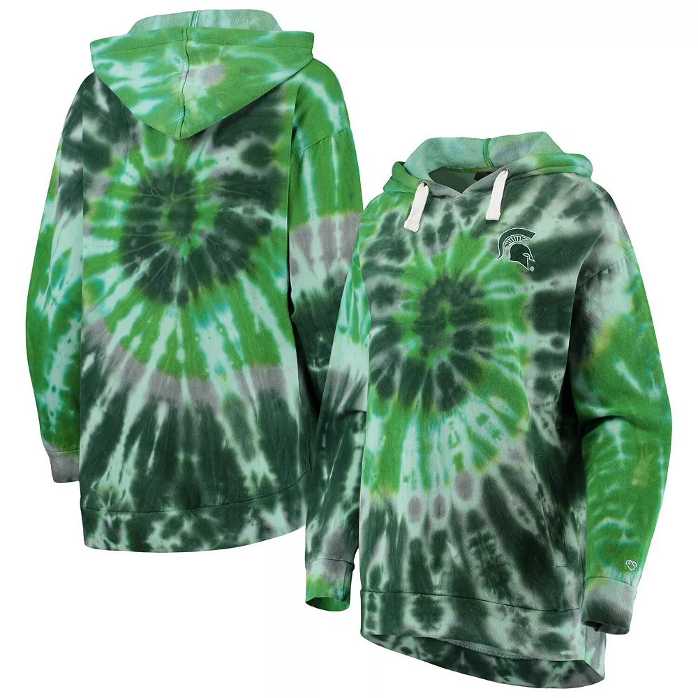 Women's Colosseum Green Michigan State Spartans Slow Ride Spiral Tie-Dye Oversized Pullover Hoodie - Image 2