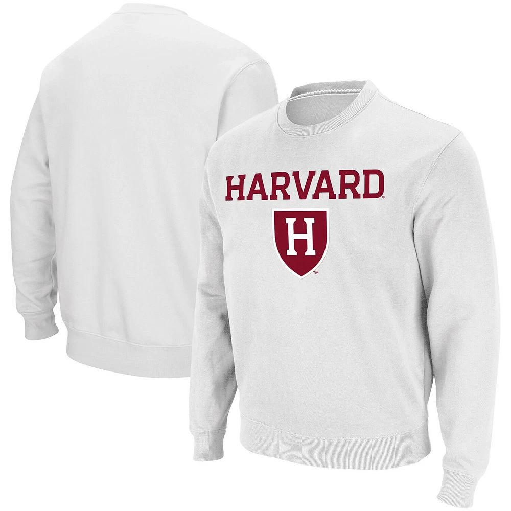 Men's Colosseum White Harvard Crimson Team Arch & Logo Tackle Twill Pullover Sweatshirt - Image 2