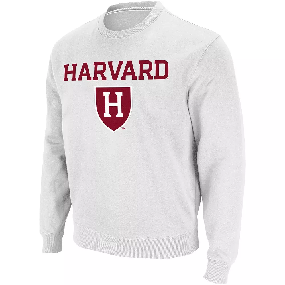 Men's Colosseum White Harvard Crimson Team Arch & Logo Tackle Twill Pullover Sweatshirt - Image 3