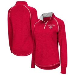 Women's Colosseum Heathered Scarlet Ohio State Buckeyes Bikram Raglan Quarter-Zip Jacket