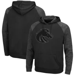 Men's Colosseum Black Boise State Broncos Blackout 3.0 Tonal Raglan Pullover Hoodie