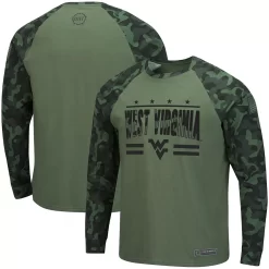 Men's Colosseum Olive/Camo West Virginia Mountaineers OHT Military Appreciation Raglan Long Sleeve T-Shirt