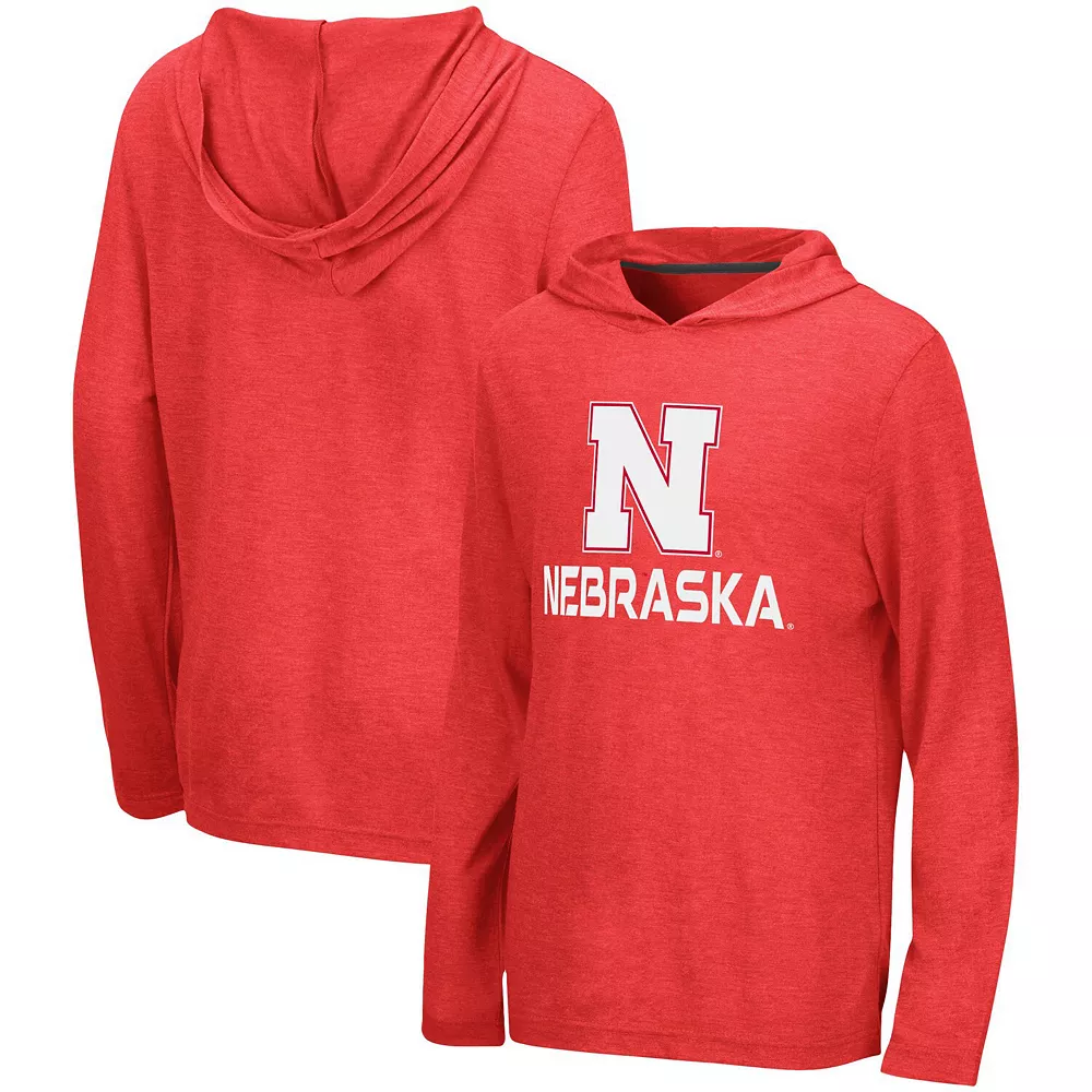 Youth Colosseum Heathered Scarlet Nebraska Huskers Team Lockup Long Sleeve Hoodie T-Shirt