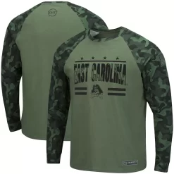 Men's Colosseum Olive/Camo ECU Pirates OHT Military Appreciation Raglan Long Sleeve T-Shirt