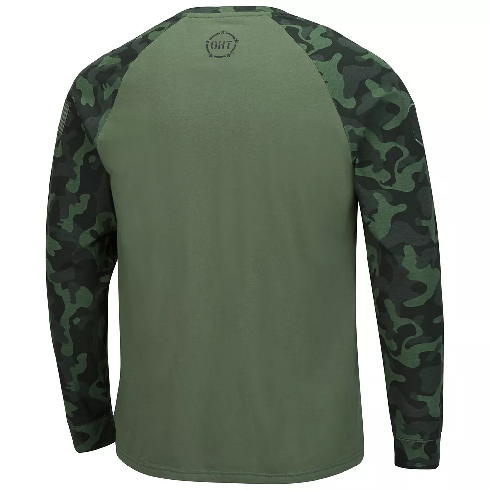 Men's Colosseum Olive/Camo ECU Pirates OHT Military Appreciation Raglan Long Sleeve T-Shirt - Image 4