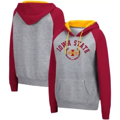 Women's Colosseum Heathered Gray Iowa State Cyclones Contrast Raglan Pullover Hoodie