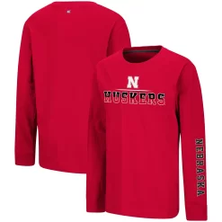 Youth Colosseum Scarlet Nebraska Huskers Two-Hit Long Sleeve T-Shirt