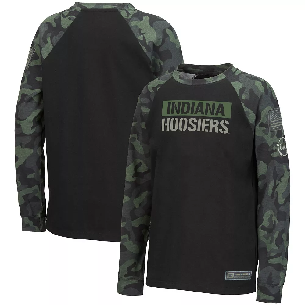 Youth Colosseum Black/Camo Indiana Hoosiers OHT Military Appreciation Raglan Long Sleeve T-Shirt - Image 2