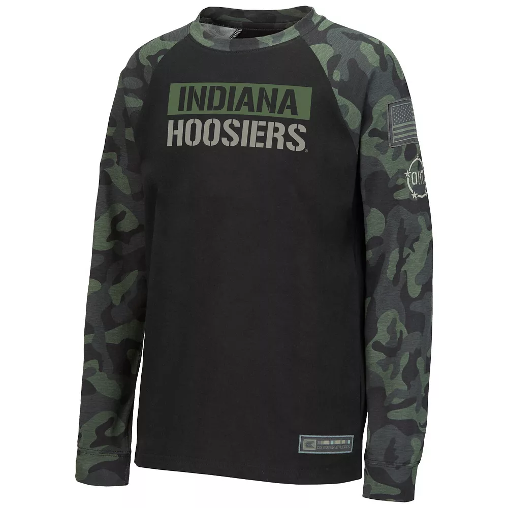 Youth Colosseum Black/Camo Indiana Hoosiers OHT Military Appreciation Raglan Long Sleeve T-Shirt - Image 3