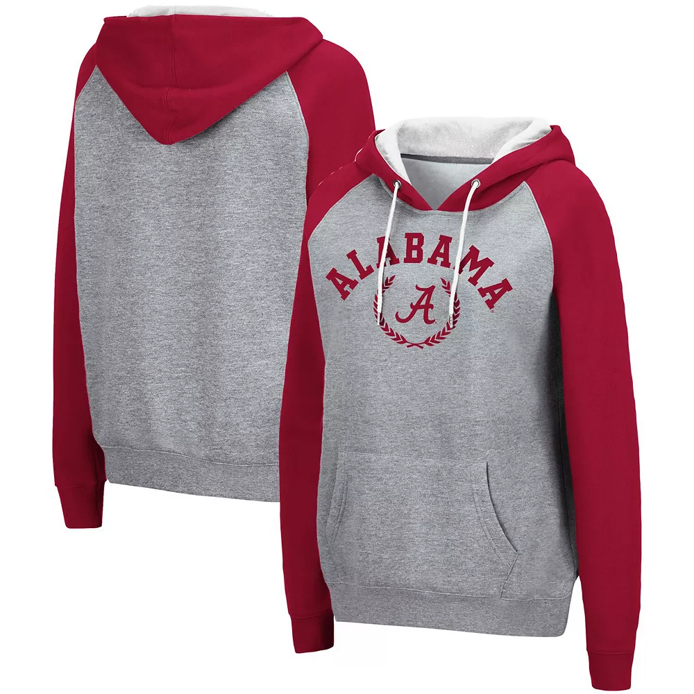 Women's Colosseum Heathered Gray Alabama Crimson Tide Contrast Raglan Pullover Hoodie