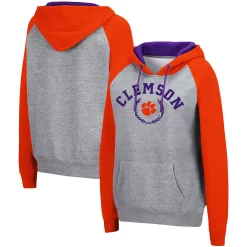 Women's Colosseum Heathered Gray Clemson Tigers Contrast Raglan Pullover Hoodie
