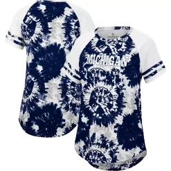 Women's Colosseum Navy/White Michigan Wolverines Annie Oversized Tie-Dye Raglan T-Shirt
