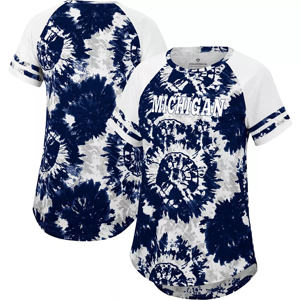 Women's Colosseum Navy/White Michigan Wolverines Annie Oversized Tie-Dye Raglan T-Shirt - Image 2