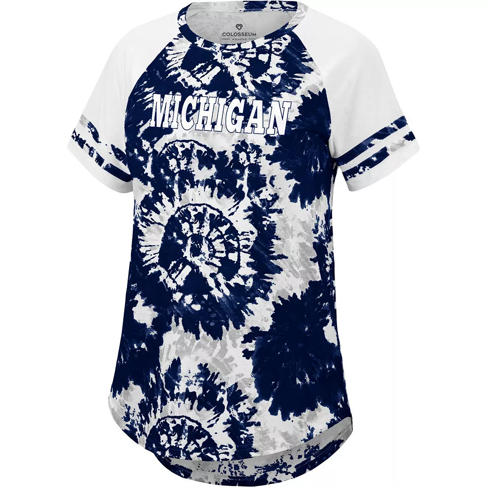 Women's Colosseum Navy/White Michigan Wolverines Annie Oversized Tie-Dye Raglan T-Shirt - Image 3