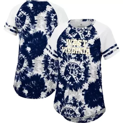 Women's Colosseum Navy/White West Virginia Mountaineers Annie Oversized Tie-Dye Raglan T-Shirt