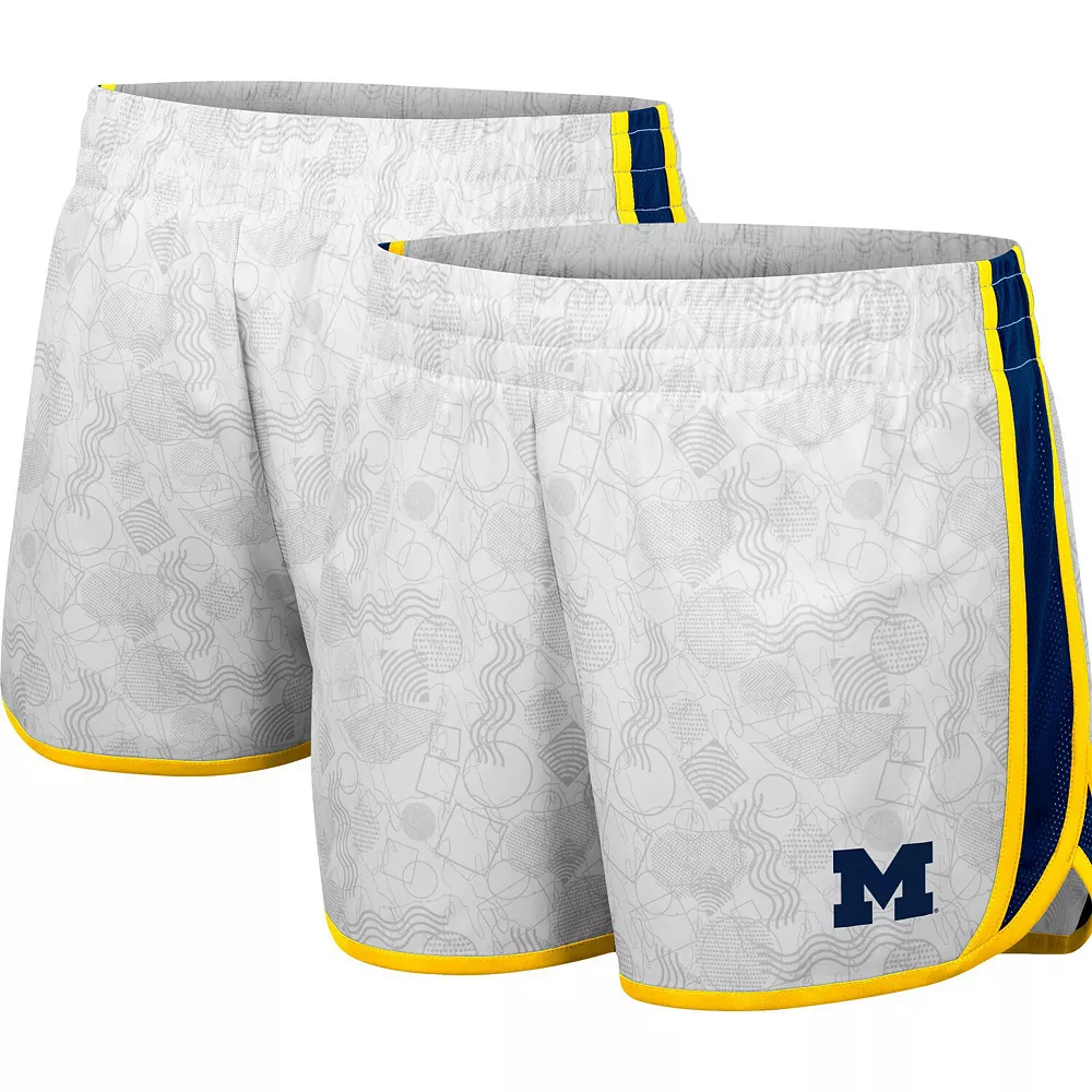 Women's Colosseum White/Navy Michigan Wolverines The Plastics Geo Print Shorts