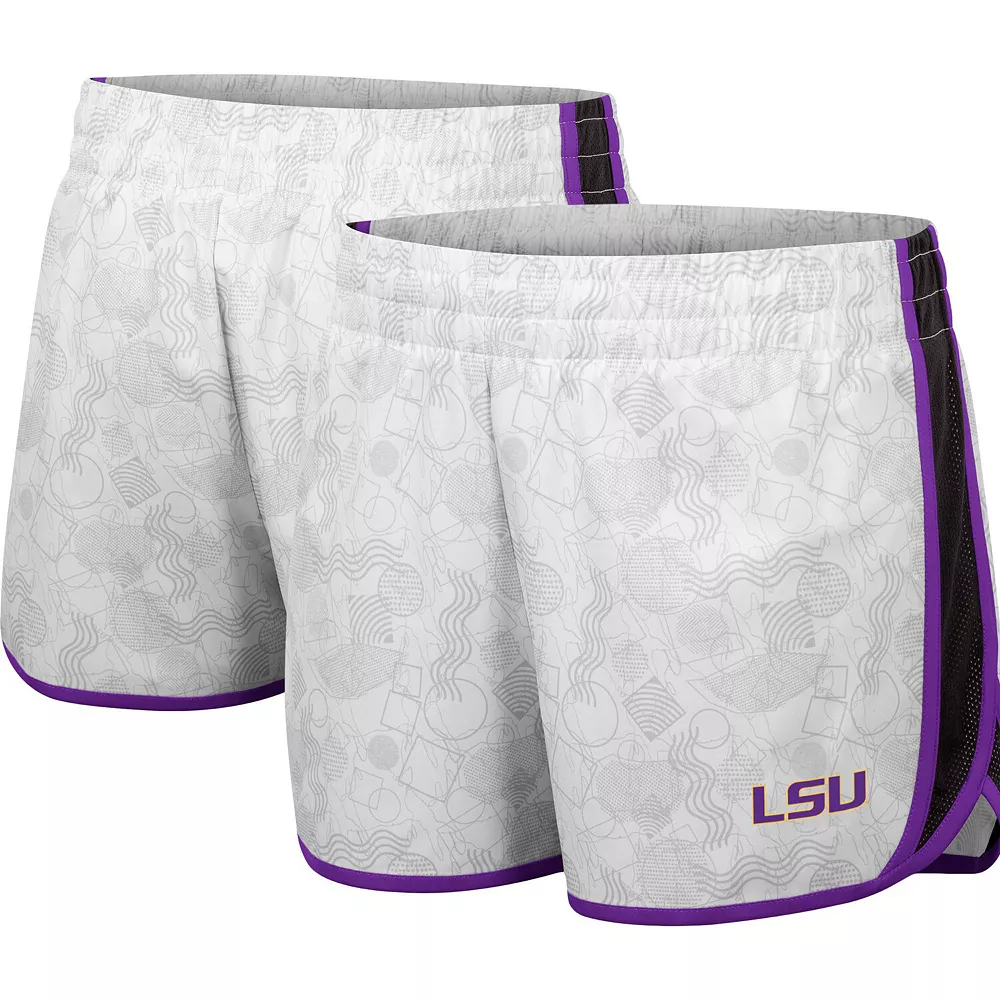 Women's Colosseum White/Black LSU Tigers The Plastics Geo Print Shorts