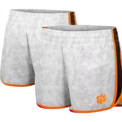 Women's Colosseum White/Black Clemson Tigers The Plastics Geo Print Shorts