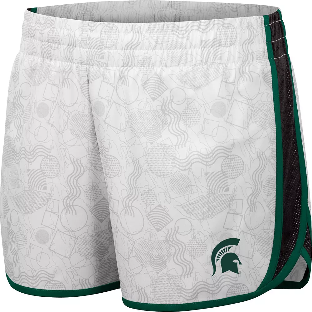 Women's Colosseum White/Black Michigan State Spartans The Plastics Geo Print Shorts - Image 2