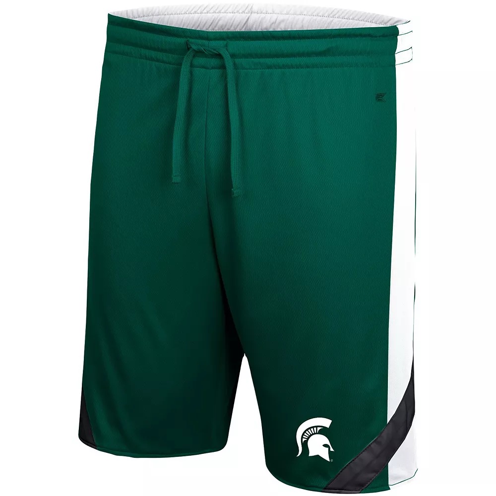 Men's Colosseum Green/White Michigan State Spartans Big & Tall Team Reversible Shorts - Image 3