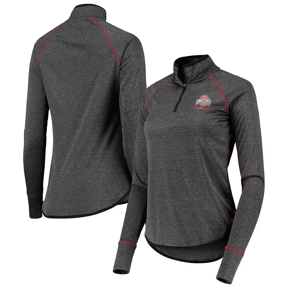 Women's Colosseum Black Ohio State Buckeyes Stingray Raglan Quarter-Zip Top