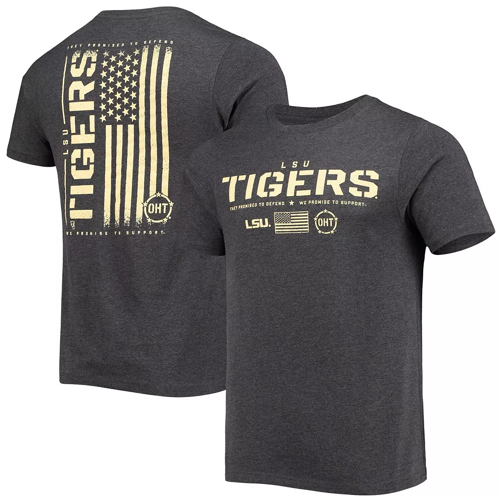 Men's Colosseum Heathered Black LSU Tigers OHT Military Appreciation Flag 2.0 T-Shirt - Image 2