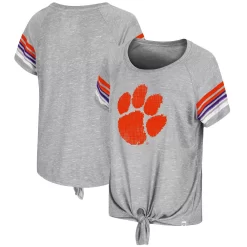 Women's Colosseum Heathered Gray Clemson Tigers Boo You Knotted Raglan T-Shirt