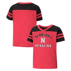 Girls Toddler Colosseum Scarlet Nebraska Huskers Piecrust Promise Striped V-Neck T-Shirt