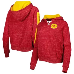 Women's Colosseum Cardinal Iowa State Cyclones The Devil Speckle Lace-Placket Raglan Pullover Hoodie