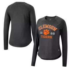Women's Colosseum Heathered Black Clemson Tigers Core Arch Established Date Harlow Raglan Long Sleeve T-Shirt