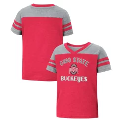 Girls Toddler Colosseum Scarlet/Heathered Gray Ohio State Buckeyes Piecrust Promise Striped V-Neck T-Shirt