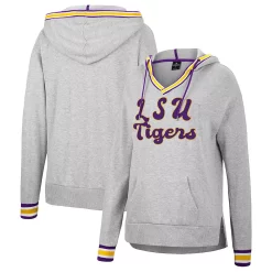 Women's Colosseum Heathered Gray LSU Tigers Andy V-Neck Pullover Hoodie