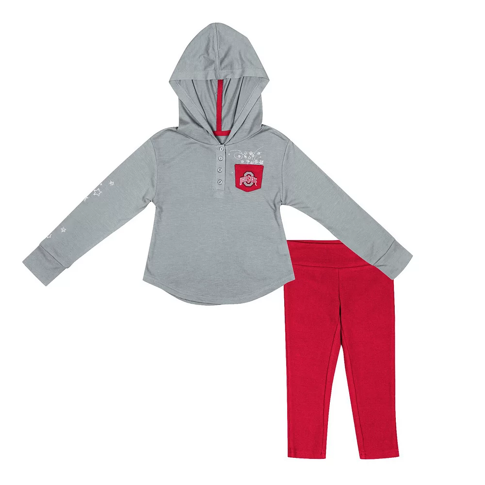 Girls Toddler Colosseum Gray/Scarlet Ohio State Buckeyes Most Delightful Way Long Sleeve Hoodie T-Shirt & Leggings Set - Image 2