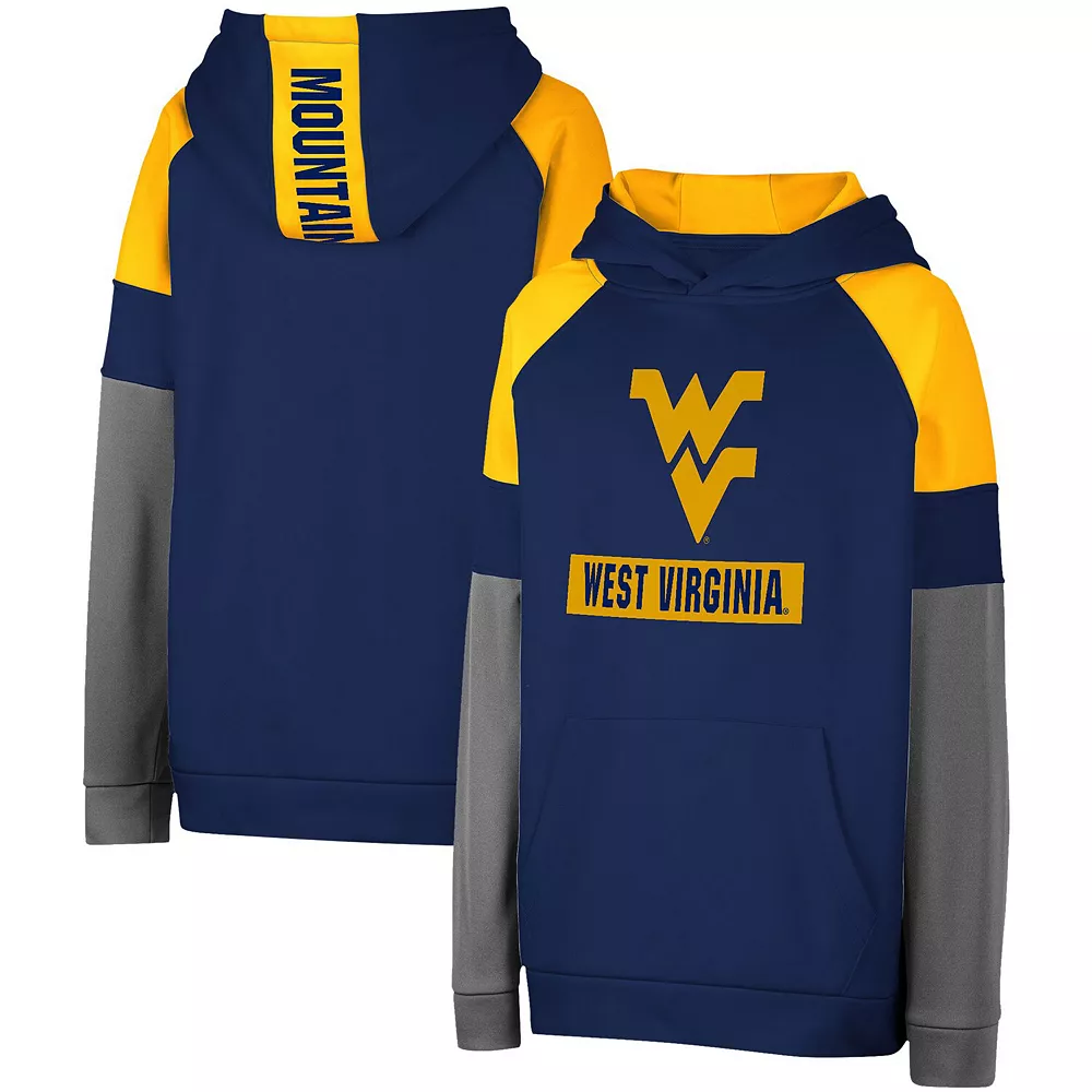Youth Colosseum Navy West Virginia Mountaineers Colorblocked Pullover Hoodie - Image 2