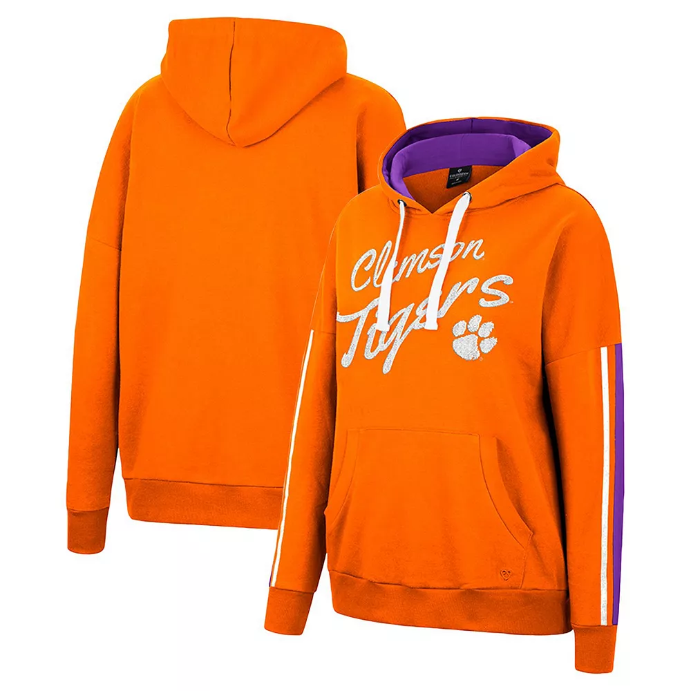 Women's Colosseum Orange Clemson Tigers Serena Oversized Sleeve Striping V-Neck Pullover Hoodie - Image 2