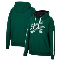 Women's Colosseum Green Michigan State Spartans Serena Oversized Sleeve Striping V-Neck Pullover Hoodie
