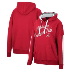 Women's Colosseum Crimson Alabama Crimson Tide Serena Oversized Sleeve Striping V-Neck Pullover Hoodie