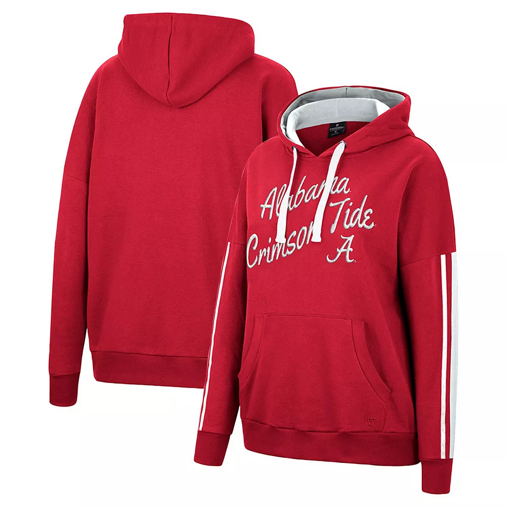 Women's Colosseum Crimson Alabama Crimson Tide Serena Oversized Sleeve Striping V-Neck Pullover Hoodie