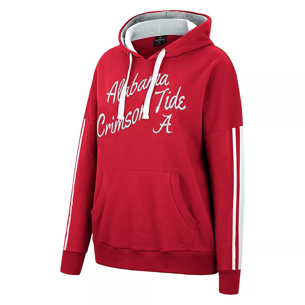 Women's Colosseum Crimson Alabama Crimson Tide Serena Oversized Sleeve Striping V-Neck Pullover Hoodie - Image 3