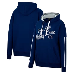 Women's Colosseum Navy Penn State Nittany Lions Serena Oversized Sleeve Striping V-Neck Pullover Hoodie