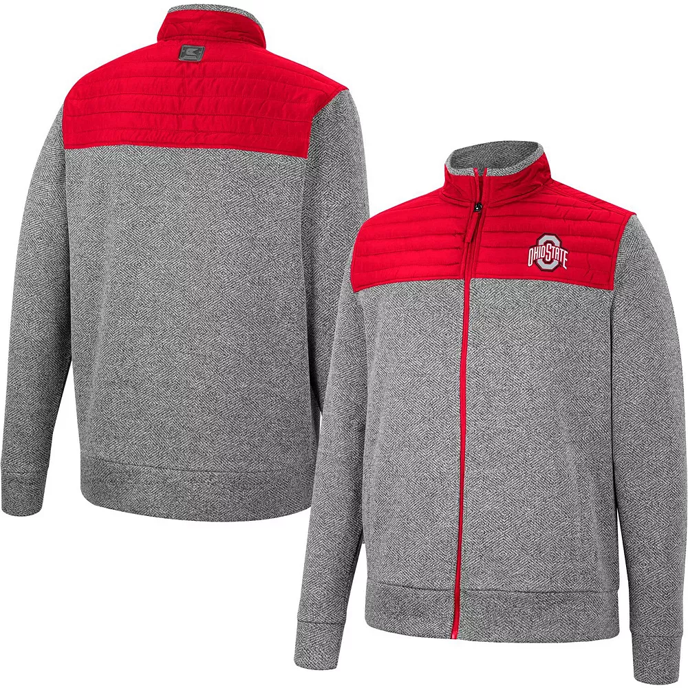 Men's Colosseum Charcoal/Scarlet Ohio State Buckeyes Putter Herringbone Full-Zip Jacket - Image 2
