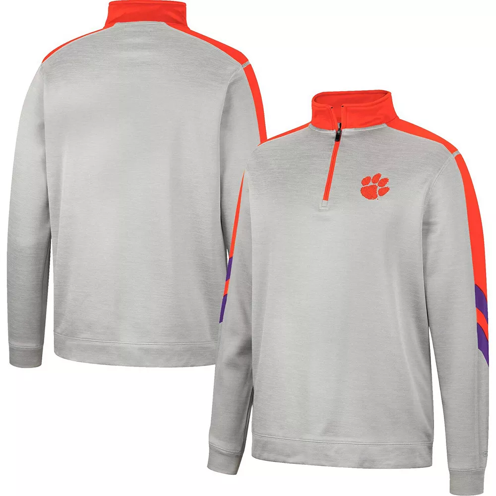 Men's Colosseum Gray/Orange Clemson Tigers Bushwood Fleece Quarter-Zip Jacket - Image 2