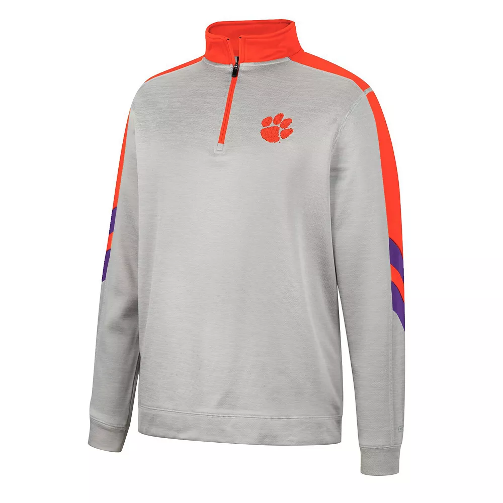 Men's Colosseum Gray/Orange Clemson Tigers Bushwood Fleece Quarter-Zip Jacket - Image 3
