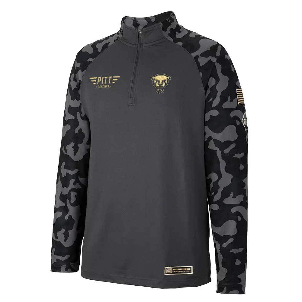 Men's Colosseum Charcoal Pitt Panthers OHT Military Appreciation Long Range Raglan Quarter-Zip Jacket - Image 3