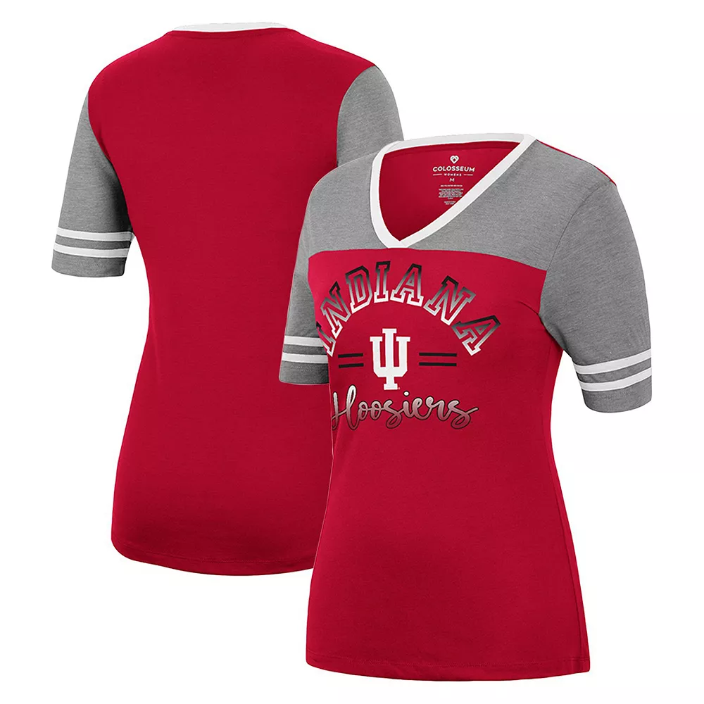 Women's Colosseum Crimson/Heathered Gray Indiana Hoosiers There You Are V-Neck T-Shirt - Image 2