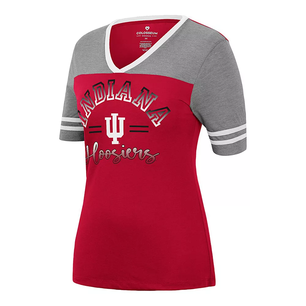 Women's Colosseum Crimson/Heathered Gray Indiana Hoosiers There You Are V-Neck T-Shirt - Image 3