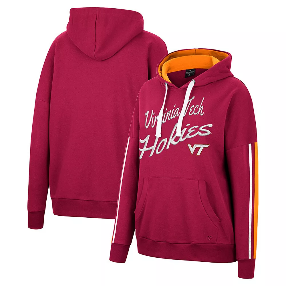 Women's Colosseum Maroon Virginia Tech Hokies Serena Oversized Sleeve Striping Pullover Hoodie - Image 2