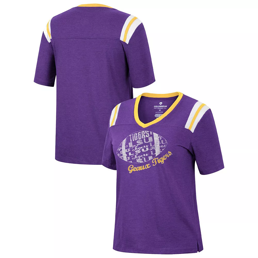 Women's Colosseum Heathered Purple LSU Tigers 15 Min Early Football V-Neck T-Shirt
